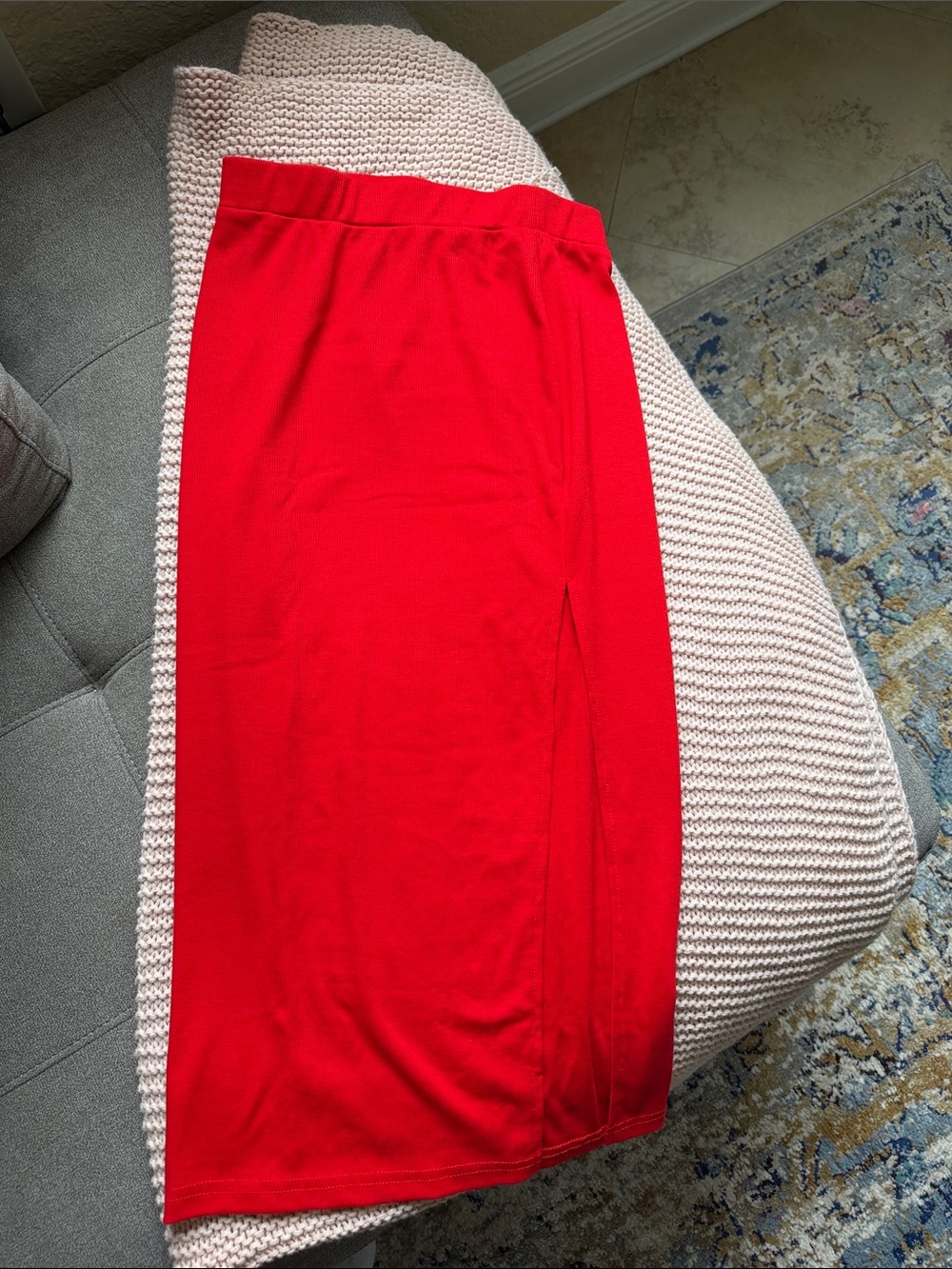 SHEIN Red Midi Pencil Skirt with Side Slit